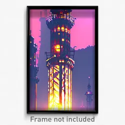 Pixel Art Poster - Complicated Tower (8 Bit Psychedelic Trippy Video Game Print)