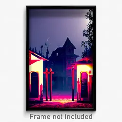 Pixel Art Poster - Haunted Retreat (8 Bit Psychedelic Trippy Video Game Print)