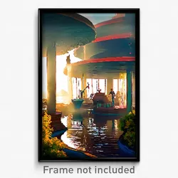 Pixel Art Poster - Enchanting Watering Hole (8 Bit Psychedelic Video Game Print)