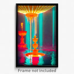 Pixel Art Poster - Orange Fountain (8 Bit Psychedelic Trippy Video Game Print)