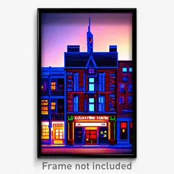 Pixel Art Poster - Urban Counting House (8 Bit Psychedelic Video Game Print)
