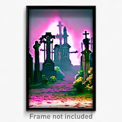 Pixel Art Poster - Monstrous Graveyard (8 Bit Psychedelic Video Game Print)