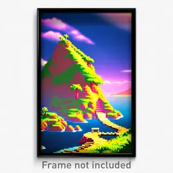 Pixel Art Poster - Lovely Isle (8 Bit Psychedelic Trippy Weird Video Game Print)