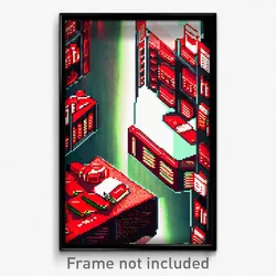 Pixel Art Poster - Red Book Store (8 Bit Psychedelic Trippy Video Game Print)