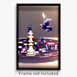 Pixel Art Poster - Flying Chess Board (8 Bit Psychedelic Video Game Print)