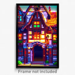 Pixel Art Poster - Detailed Inn (8 Bit Psychedelic Trippy Video Game Print)