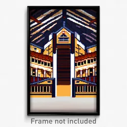 Pixel Art Poster - Fancy Longhouse (8 Bit Psychedelic Trippy Video Game Print)