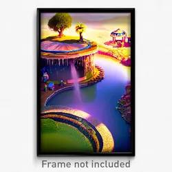 Pixel Art Poster - Gargantuan Watering Hole (8 Bit Psychedelic Video Game Print)