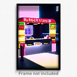 Pixel Art Poster - Square Burger Stand (8 Bit Psychedelic Video Game Print)