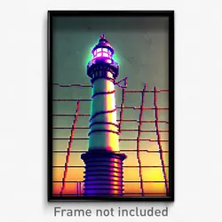 Pixel Art Poster - Wire Frame Glitchy Lighthouse (8 Bit Video Game Print)
