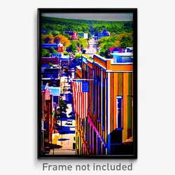 Pixel Art Poster - Attractive American Town (8 Bit Psychedelic Video Game Print)