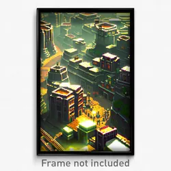 Pixel Art Poster - Cavernous Town (8 Bit Psychedelic Trippy Video Game Print)