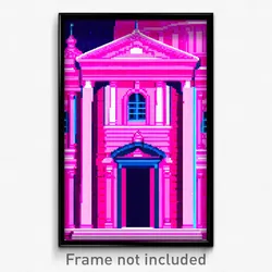 Pixel Art Poster - Pink Historical Architecture (8 Bit Video Game Print)