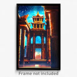 Pixel Art Poster - Starry Ancient Architecture (8 Bit Video Game Print)