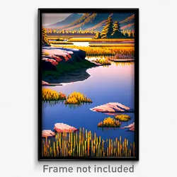 Pixel Art Poster - Mountainous Marsh (8 Bit Psychedelic Trippy Video Game Print)