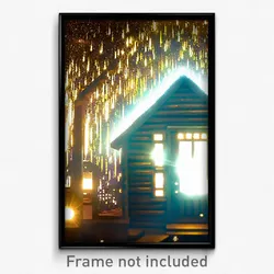 Pixel Art Poster - Sparkling Cabin (8 Bit Psychedelic Trippy Video Game Print)
