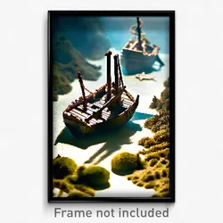Pixel Art Poster - Miniature Sea Wreck (8 Bit Psychedelic Video Game Print)