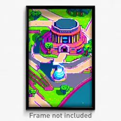 Pixel Art Poster - Swirly Campus (8 Bit Psychedelic Trippy Video Game Print)