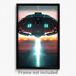 Pixel Art Poster - Harmonious Spaceship (8 Bit Psychedelic Video Game Print)