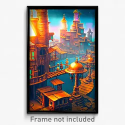 Pixel Art Poster - Bronze Shantytown (8 Bit Psychedelic Trippy Video Game Print)