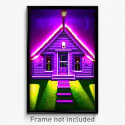 Pixel Art Poster - Purple Lodge (8 Bit Psychedelic Trippy Video Game Print)