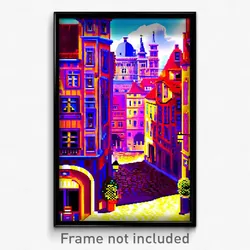 Pixel Art Poster - Bubbly European City (8 Bit Psychedelic Video Game Print)