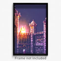 Pixel Art Poster - Haunted Battlements (8 Bit Psychedelic Video Game Print)