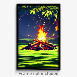 Pixel Art Poster - Leafy Bonfire (8 Bit Psychedelic Trippy Video Game Print)