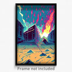 Pixel Art Poster - Stained Earthquake (8 Bit Psychedelic Video Game Print)