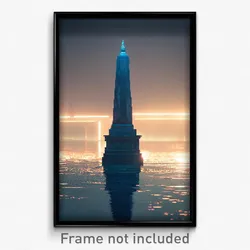 Pixel Art Poster - Watery Obelisk (8 Bit Psychedelic Trippy Video Game Print)