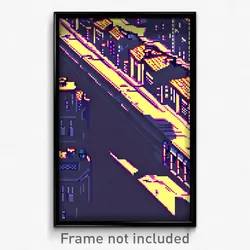 Pixel Art Poster - Shadowy Small Town (8 Bit Psychedelic Video Game Print)
