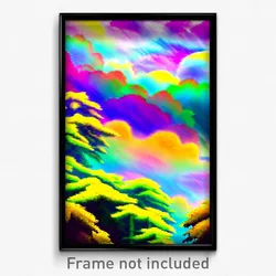 Pixel Art Poster - Multicolored Cloud Forest (8 Bit Video Game Print)
