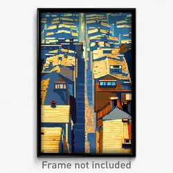 Pixel Art Poster - Faraway Rooftops (8 Bit Psychedelic Trippy Video Game Print)