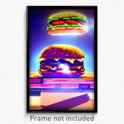 Pixel Art Poster - Big Hamburger (8 Bit Psychedelic Trippy Video Game Print)