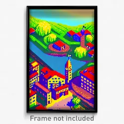 Pixel Art Poster - Fruity Swedish City (8 Bit Psychedelic Video Game Print)