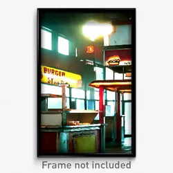 Pixel Art Poster - Worn Burger Stand (8 Bit Psychedelic Trippy Video Game Print)