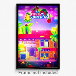 Pixel Art Poster - Fruity University (8 Bit Psychedelic Trippy Video Game Print)
