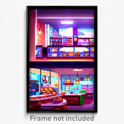 Pixel Art Poster - Dazzling Bakery (8 Bit Psychedelic Trippy Video Game Print)