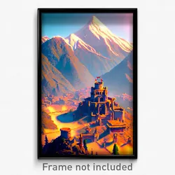 Pixel Art Poster - Mountainous Fief (8 Bit Psychedelic Trippy Video Game Print)