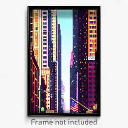 Pixel Art Poster - Tiny New York (8 Bit Psychedelic Trippy Video Game Print)