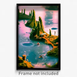 Pixel Art Poster - Miniature Backwater (8 Bit Psychedelic Video Game Print)