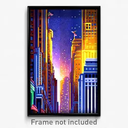 Pixel Art Poster - Detailed New York (8 Bit Psychedelic Trippy Video Game Print)