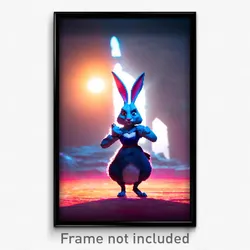 Pixel Art Poster - Warlike Rabbit (8 Bit Psychedelic Trippy Video Game Print)