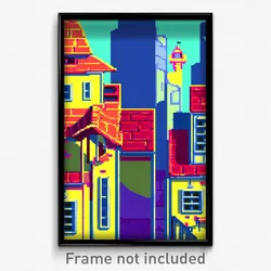 Pixel Art Poster - Uneven Cartoon Architecture (8 Bit Video Game Print)