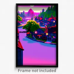 Pixel Art Poster - Shifty Village (8 Bit Psychedelic Trippy Video Game Print)
