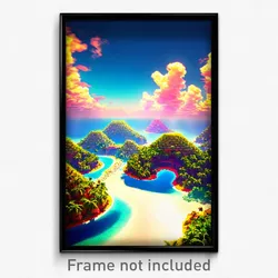 Pixel Art Poster - Vibrant Atoll (8 Bit Psychedelic Trippy Video Game Print)