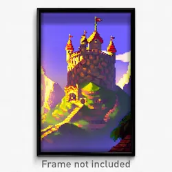 Pixel Art Poster - Noteworthy Fortress (8 Bit Psychedelic Video Game Print)