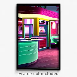 Pixel Art Poster - Puzzling 50'S Diner (8 Bit Psychedelic Video Game Print)