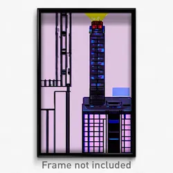 Pixel Art Poster - Digital Wire Frame Chimney (8 Bit Video Game Print)