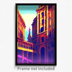 Pixel Art Poster - Droopy Historical Architecture (8 Bit Video Game Print)